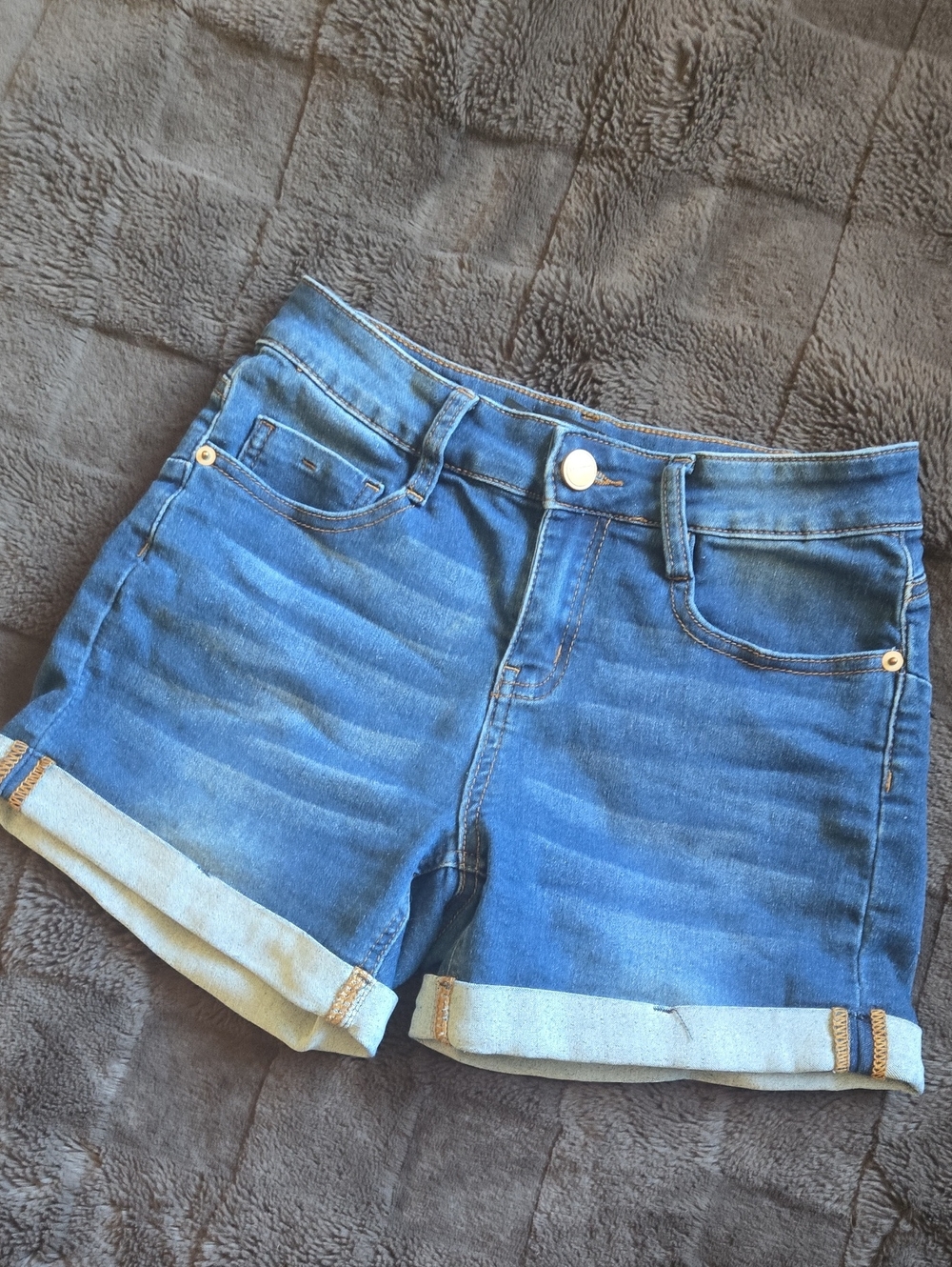 Dollhouse Blue Roll-Cuff Denim Shorts